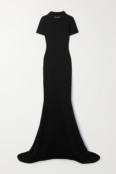 Balenciaga's maxi dress combines streetwear and eveningwear into one unique silhouette. Made from stretch-cotton jersey that feels thick and sculpting, it has short sleeves and a distressed turtle neckline embroidered with a neat logo. Balance the floor-sweeping hem with the label's tall 'Knife' pumps. Black Jersey Maxi Dress, Balenciaga Dress, Outfit Pieces, Balenciaga Clothing, Jersey Maxi Dress, Balenciaga Women, Maxi Jersey Dress, Maxi Shirt Dress, Cotton Maxi