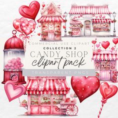 watercolor candy shop clipart pack with hearts, lollipops and candies