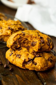 chocolate chip cookies stacked on top of each other