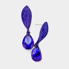 Teardrop Blue Crystal Dangle Evening Earrings Royal Blue Earrings, Pageant Earrings, Crystal Statement Earrings, Evening Earrings, Black Earrings Dangle, Prom Earrings, Blue Dangle Earrings, Purple Earrings, Black Rhinestone