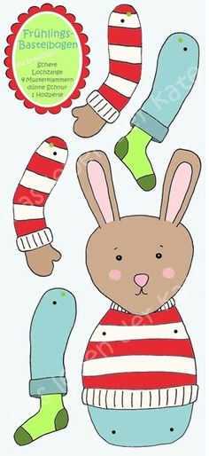 a paper cut out of a rabbit with mittens and socks