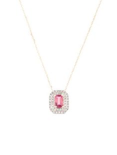 14K Yellow GoldFeaturing 0.44 Carat Emerald Cut Tourmaline Tourmaline Necklace, Diamond Pendant Necklace, Pink Tourmaline, Emerald Cut, Diamond Pendant, Tourmaline, Jewelry Necklace Pendant, Emerald, Jewelry Necklaces