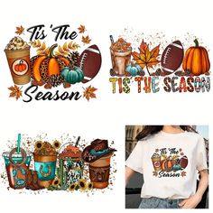 two pictures with the words tis the season and some pumpkins on them, one has an ice cream sundae