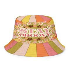 Kate McEnroe New York 70s Groovy Hippie Sunkissed Reversible Bucket HatHats63C775721B24A_16360 Classic Mid Century Modern, Summer Bucket Hat, Stay Groovy, Reversible Bucket Hat, Bright Florals, Summer Sunshine, Summer Bucket, Save The Day, Mid Century Modern Design