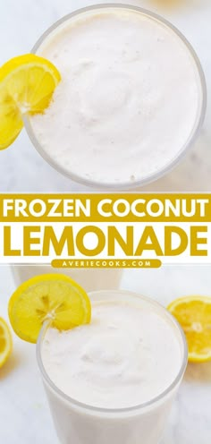 Frozen Coconut Lemonade, summer drinks, non alcoholic drinks Frozen Lemonade Recipe, Coconut Lemonade, Coconut Milk Recipes, Frozen Lemonade, Smoothie Drink Recipes, Refreshing Drinks Recipes, Lemonade Recipe