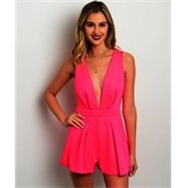 This+sleeveless+romper+features+a+plunging+neckline+with+a+relaxed+fit.  Fabric+Content:+92%+Polyester+8%+Spandex Summer V-neck Jumpsuits And Rompers For Going Out, V-neck Jumpsuits And Rompers For Summer Night Out, Sleeveless Summer Jumpsuit For Date Night, Summer V-neck Jumpsuits And Rompers For Night Out, Sleeveless Summer Jumpsuits And Rompers For Date Night, Pink Romper, Pink Rompers, Sleeveless Rompers, Chic Boutique