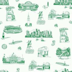 green and white cityscape wallpaper with buildings, trees, and other things