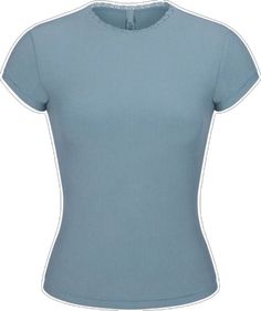 Blue Ribbed Athleisure Tops, Blue Ribbed Sporty Tops, Blue Ribbed Tops With Relaxed Fit, Blue Ribbed Top With Relaxed Fit, Fitted Blue Ribbed T-shirt, Light Blue Stretch Crew Neck Top, Basic Blue Ribbed T-shirt, Athleisure Light Blue Crew Neck Top, Light Blue Fitted Crew Neck Tops