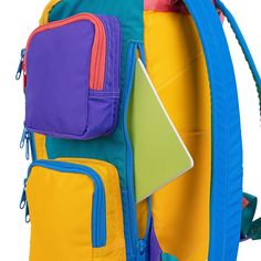 Explore the giant storage found inside our best selling Mega Backpack! This color blocked travel backpack boasts ultimate carrying power with 5 outside zip pockets, a truly MEGA main compartment, and hidden back-side pocket. Get ready to pack to your heart's desire! Structured foam lining doubles as insulation so you can use your bag as a cooler. Giant front zip compartment with flat zip pocket for items that require easy access. Travel made simple with a suitcase handle sleeve to slide onto you Functional Backpack With Zipper Pocket For Trips, Nylon Backpack With Water Bottle Pocket For Trip, Multifunctional Backpack With Zipper Pocket For Trips, Sporty Nylon Backpack For Trips, Sporty Standard Backpack For Adventure, Multicolor Bags With Functional Pockets For Outdoor Activities, Multicolor Standard Backpack For Adventure, Multicolor Adventure Backpack, Sporty Backpack With Ykk Zipper For Outdoor Activities