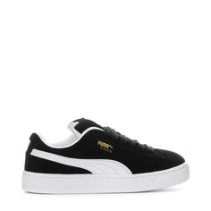 A fresh take on the classic Suede—this PUMA Suede XL youth sneaker is one for the books. Featuring an exaggerated padded collar tongue, a chunkier sole, and thick laces, this execution is inspired by the 00s but made for the modern day. A full suede upper plus a leather Formstrip makes this classic, durable, and ready for everyday looks.Features: Full suede upper with leather Formstrip. Exaggerated padded collar and tongue. Mesh insole with multiple screen-printed PUMA logo. Thick laces for a th White Kicks, Kicks Shoes, Adidas Tee, Puma Logo, Puma Suede, Backpack Sport, Nike Fashion, Nike Tees, Casual Sandals