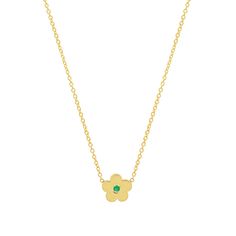 The Mini Diasy Necklace with Emerald Center features our classic Daisy deisgn with a colorful Emerald twist. Cast in solid 18 karat gold, this dainty bloom has an Emerald Center and is featured on a 16 inch 14 carat chain. This piece is sure to brighten you or your loved one's Jennifer Meyer stack. Fixed to a 16 inch, 14-karat link chain Pendant measures approximately 0.25" x 0.25" Spring ring clasp Made in Los Angeles with love Complimentary gift wrapping provide Elegant Flower Charm Birthstone Necklace For May, Elegant May Birthstone Necklace With Flower Pendant, Elegant May Birthstone Necklace With Flower Charm, Gold Flower Necklace For May Birthstone, Elegant May Birthstone Flower Pendant Necklace, Yellow Gold Flower Necklace With Gemstone, Yellow Gold Flower Shaped Gemstone Necklace, Elegant Gold Birthstone Necklace With Flower Charm, Yellow Gold Birthstone Necklace With Flower Pendant