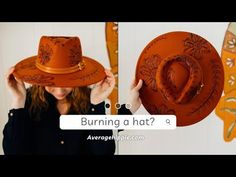 How To Make A Custom Burned Felt Hat // Creative Wood burning Art - YouTube Diy Felt Hats For Women, Wood Burning Hats Diy, How To Burn Felt Hats, How To Paint A Felt Hat, How To Burn Designs In Felt Hats, Western Hat Burning Ideas, Burnt Hat Design Ideas, Felt Hat Burning, Felt Hat Diy