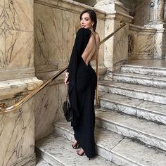 F00199586-103 Fashion Draping, Backless Evening Dress, One Shoulder Gown, Backless Maxi Dresses, Elegant Party, Maxi Dress Party, Glamorous Evening Gowns, Flowing Maxi Dress, Black Maxi Dress