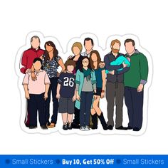 a group of people standing next to each other in front of a white background sticker