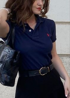 Navy Blue Polo Shirt Outfit Woman, Work Polo Shirt Outfit Women, Blue Polo Shirt Outfit Women, Black Polo Shirt Outfit Woman, Polo Outfits For Women, Nails Matching, Polo Shirt Outfit Women's, Navy Blue Polo Shirt, Black Tennis Skirt