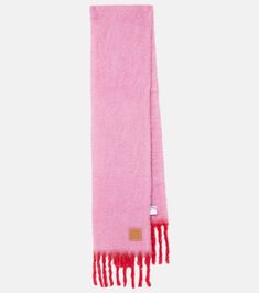 Mohair-blend scarf in pink - Loewe | Mytheresa Winter Mohair Scarves, Suede Combat Boots, Color Name, Cotton Poplin Shirt, Mohair Wool, Poplin Shirt, Color Names, Cotton Poplin, Wide Leg Jeans