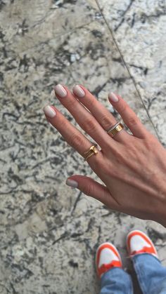 Hailey Bieber Ring Stack, Cartier Ring Stack, Gold Bracelets Stacked, Classic Nails, Nail Ring, Ring Stack