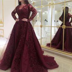 Burgundy Wedding Dress Wine Gown Dress, Maroon Wedding Dress, Long Sleeve Prom Dresses, Sleeve Prom Dresses, Wedding Trousseau, Baggy Dresses, Reception Lehenga, Maroon Wedding, Royal Wedding Dress