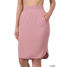 New Boutique Item Zenana Rose Elastic Waist Tulip Hem Skirt W/Pockets 57% Polyester 38% Rayon 5% Spandex Pink Cotton Skirt With Pockets, Day Out Pencil Skirt With Pockets, Pencil Skirt With Pockets For Day Out, Pink Mini Skirt With Pockets, Pink Skirt With Pockets, Jogger Skirt, Pocket Skirt, Striped Midi Skirt, Chic Skirts