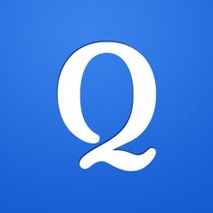 the letter q is white on a blue background