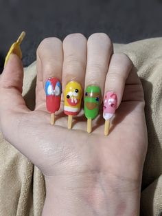 Melted Ice Cream Nails, Cheeto Nails, Weirdcore Nails, Nail Display Ideas, Ugly Nails Weird, Weird Nail Ideas, 90s Ice Cream, Popsicle Nails, Hope Scope