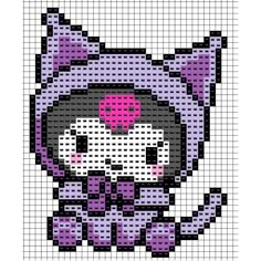 a cross stitch pattern with an image of a cat's face in purple and black