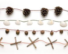 pine cones and nails are strung together with twine