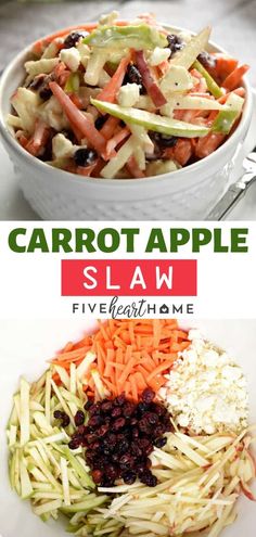 carrot apple slaw with cranberries, apples, and other vegetables in it