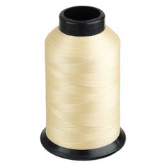 a spool of white thread on a white background with black tips and an end cap