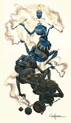 an artistic painting of two people riding on top of each other