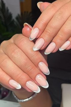 35 Gorgeous Glitter French Tips Nail Ideas Silver Glitter French Tip, Glitter Nail Ideas, Coffin French, Press On Nails Coffin, Glitter French Tips, New Years Nail Designs, Elegant Manicure, Fake Nails Long, Silver Glitter Nails