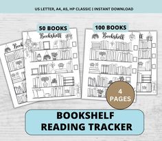 two bookshelf reading trackers with the text, us letter aa as classic instant instant