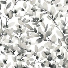 black and white watercolor painting of leaves on a white background, seamless pattern