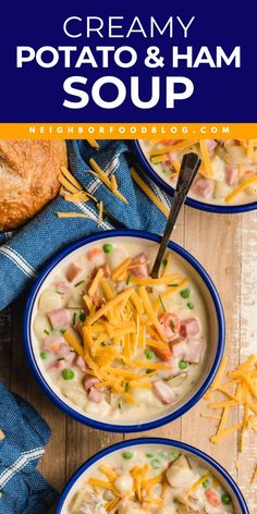 Warm up this winter with this easy Ham and Potato Soup Recipe! This hearty soup is a creamy, comforting blend of potatoes and ham. Save this healthy must-try for your winter dishes lineup! Ham Soup Crockpot, Potato Ham Soup, Cheesy Ham And Potato Soup, Potato And Ham Soup, Ham And Potato Recipes, Creamy Ham And Potato Soup, Ham Bone Soup Recipes, Recipes Using Ham, Crockpot Ham And Potatoes