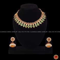 Design by Classical Dance Jewelry®  -- Colorful And Designer Beautiful Necklace Set For Women.You Can Wear this Necklace Set In Parties, Engagement, Weddings, Birthdays And Many Occasion As You Like. -- Handmade Indian Item. Every Necklace Studded Beautifully in Enamel And Gold Finish. -- Especially For Bharatnatyam And Kuchipudi Dance Performances. ❇️ Imitation Jewelry by nature is little soft compared to real jewelry so little shape variations and dents could happen during shipping even after taking complete care in packing ❇️ Imitation Jewelry items by nature will show slight discolorations around soldering or embossed designs areas and black spots. ❇️ Imitation Jewelry piece is arranged with special thread to have maximum flexibility. ❇️ These are very delicate in nature and it is expe Green Kundan Necklace With Cutdana For Ceremonial Events, Green Kundan Necklace With Cutdana For Ceremonial Use, Traditional Green Kundan Necklace For Celebrations, Green Temple Jewelry Sets With Latkans, Green Necklaces With Latkans For Puja, Green Temple Jewelry Necklace For Festivals, Green Meenakari Temple Necklace, Festive Green Traditional Bridal Necklace, Festive Traditional Green Bridal Necklace