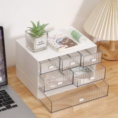 PRICES MAY VARY. ElEGANT LOOK: The desk organizer shows an elegant and modern looking, 6 clear drawers design easy to see through and keep everything in order and easy to access. PREMIUM MATERIAL: This stationery storage box made of non-toxic ABS material. It is strong and solid enough for a long time using, opening and closing drawers simply and easily. PERFECT SIZE: 9.1"L x 6.7" W x 5.9"H, it fits easily for the desk.The drawer organizer keep your office desk or coutertop clean and tidy. Clean Drawers For Desk, Stackable Drawers, Cubicle Organization, Work Desk Organization, Clear Drawers, Desk Organizer Tray, Workspace Storage, Drawers Design, Desktop Drawers