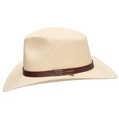 Made from 100% toquilla straw. This hat is built stiff and durable with a reinforced crown. The perfect hat for working long hours on the ranch. The wide brim offers excellent protection from the sun. Finished with a brown sweatband and a genuine leather hatband. The brim is fixed down in the front and back while containing a wire to hold its shape. This item is a genuine Panama Hat handwoven in Ecuador. Material: 100% Toquilla Straw Brim: 3" Crown: 4 1/2" teardrop Hatband: 5/8" leather Climate: Straw Panama Hat, Womens Hats, Men's Hats, Western Hats, Quality Hats, Mens Leather Bracelet, Long Hours, Cool Hats, Mens Leather