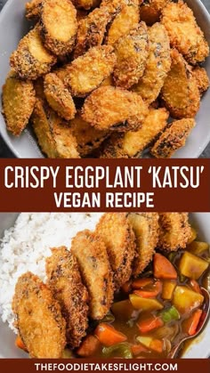 crispy eggplant katsuu vegan recipe with rice and carrots