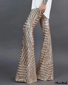 Sequin Wide Leg Pants, Look Disco, Sequin Pant, Casual Summer Pants, Trendy Pants, Estilo Hippie, Sequin Pants, Mode Boho, Festival Looks