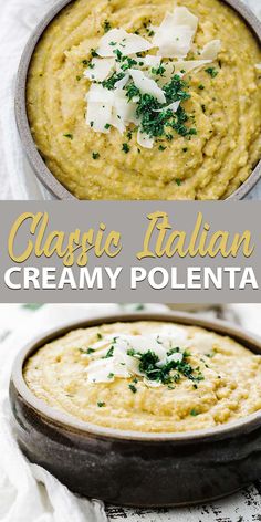 two images showing different types of creamy polenta