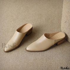 Baslia - Soothing Sheep Leather Moccasins for Women's Feet Beige Leather Slip-on Shoes With Pointed Toe, Beige Pointed Toe Slip-ons With Leather Sole, Beige Slip-on Mules With Round Toe, Beige Casual Mules With Low Heel, Casual Beige Low Heel Mules, Beige Leather Slip-on Clogs, Beige Pointed Toe Leather Shoes For Fall, Casual Beige Leather Mules, Beige Leather Clogs With Flat Heel