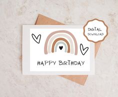 a card with an image of a rainbow and the words happy birthday written on it