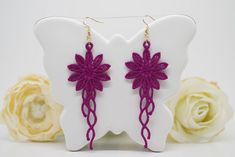 Lightweight purple lace earrings, Earrings for women, Flower earrings Elegant Purple Jewelry For Summer, Elegant Purple Summer Jewelry, Elegant Summer Purple Jewelry, Purple Flower Earrings For Summer, Elegant Purple Flower Earrings For Party, Purple Flower Earrings For Party, Purple Flower-shaped Pierced Earrings, Elegant Adjustable Purple Flower Earrings, Purple Flower Earrings For Party With Ear Wire