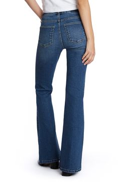 Rock an iconic Y2K-era style in low-rise, full-length flare jeans partially made with recycled fibers for a modern update. 32" inseam; 22" leg opening; 9 1/4" front rise Zip fly with button closure Five-pocket style 71% cotton, 24% REPREVE® recycled polyester, 4% rayon, 1% spandex REPREVE recycled polyester is made from 100% post-consumer recycled plastic bottles Machine wash, tumble dry Imported Low Rise Flare Jeans, Recycle Plastic Bottles, Low Rise, Flare Jeans, Full Length, Spandex, Nordstrom