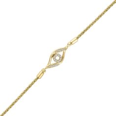 Add a subtle mystical touch to your look when you wear this diamond evil eye bolo bracelet in gold-plated silver. Fashioned in sterling silver with 14K gold plate Polished and diamond-lined ribbons twist along the open eye-shaped frame. Diamonds shimmer along an open circle at the center. Radiant with 1/15 ct. t.w. of diamonds This wheat chain bracelet adjusts up to 9.0 inches in length and a secures with a bolo clasp and ball ends. Yellow Gold Evil Eye Jewelry For Anniversary, Elegant Gold Evil Eye Bracelet With Diamond Details, Elegant Gold Evil Eye Bracelet With Diamond Eyes, Elegant Gold Evil Eye Bracelet With Cubic Zirconia, Elegant Adjustable Yellow Gold Evil Eye Bracelet, Elegant Gold Evil Eye Bracelet Tarnish Resistant, Elegant Adjustable Jewelry With Diamond Eyes, Elegant Gold-plated Evil Eye Bracelet, Elegant Evil Eye Jewelry For Anniversary