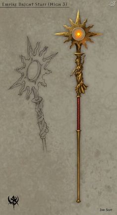 an image of a gold and red wand with a candle in it's center