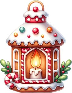 a gingerbread house with a lit candle