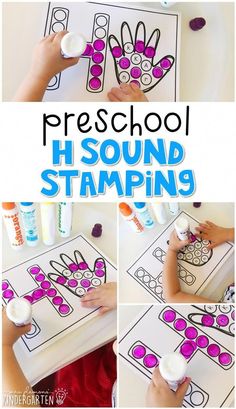 a collage of pictures showing how to make a preschool sound stamping activity for kids