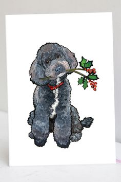 Hand crafted bespoke Black Toy Poodle Christmas Cards from our custom pet portrait dog illustration greeting card collection! Our Black Toy Poodle Christmas Card is the perfect way to show loved ones you're thinking of them this holiday season. Wide range of original hand painted pet portraits, birthday cards, greeting cards, and gifts to treat any and every pet person in your life. Click the Link or Shop Now on Etsy.com and pet-portrait-illustration.com! Hand crafted bespoke Black Toy Poodle Ch