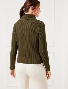 The softness of your favorite sweater meets the versatility of a cardigan. Crafted in a pretty pointelle knit with an elegant tweed finish. Detailed with an easy zip front closure, rib knit trim and chic spread collar. Features Long Sleeve Hits At Hip Polo Front zip closure Straight hem Imported Fit: Misses: 22"; Petite: 21"; Plus: 24 1/2"; Plus Petite: 23" Material: 54% Acrylic, 30% Polyester, 16% Nylon Care: Machine Wash Cold; Only Non-Chlorine Bleach When Needed; Reshape, Lay Flat To Dry; Coo Fitted Textured Knit Polo Sweater For Winter, Fall Knit Polo Sweater, Versatile Sweater With Ribbed Collar For Fall, Fitted Knit Outerwear With Ribbed Cuffs, Fitted Turtleneck Cardigan With Textured Knit, Fitted Fall Cardigan With Ribbed Cuffs, Fitted Cable Knit Polo Sweater For Fall, Turtleneck Cable Knit Outerwear For Layering, Cable Knit Turtleneck Outerwear For Layering